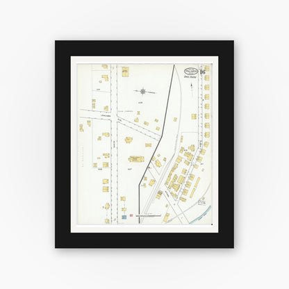 Old map wall art mockup — black gallery frame with white mat — Sanborn Fire Insurance Map from Palmer, Hampden County, Massachusetts (1918), Sheet #0016