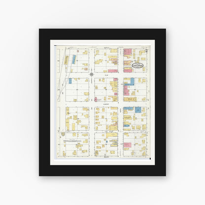 Old map wall art mockup — black gallery frame with white mat — Sanborn Fire Insurance Map from Cedar Springs, Kent County, Michigan (1918), Sheet #0002