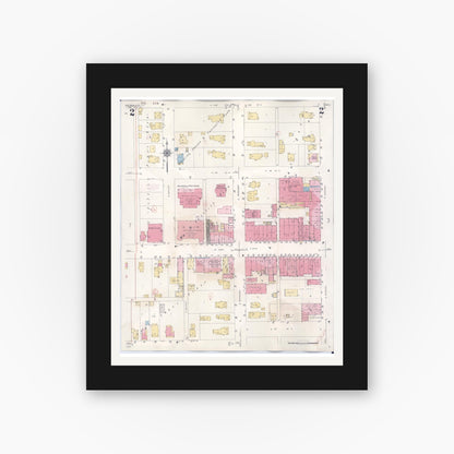Old map wall art mockup — black gallery frame with white mat — Sanborn Fire Insurance Map from Shelbyville, Shelby County, Illinois (1941), Sheet #0002