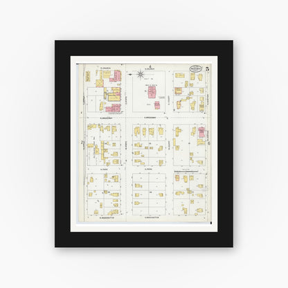Old map wall art mockup — black gallery frame with white mat — Sanborn Fire Insurance Map from Hastings, Barry County, Michigan (1900), Sheet #0005