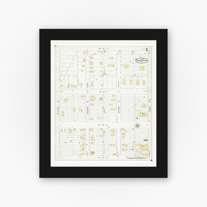 Old map wall art mockup — black gallery frame with white mat — Sanborn Fire Insurance Map from Grand Rapids, Itasca County, Minnesota (1908), Sheet #0005