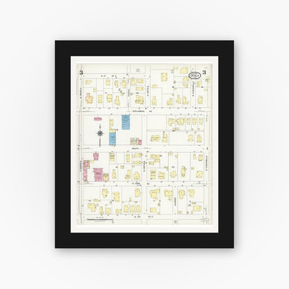Old map wall art mockup — black gallery frame with white mat — Sanborn Fire Insurance Map from Ocala, Marion County, Florida (1924), Sheet #0003