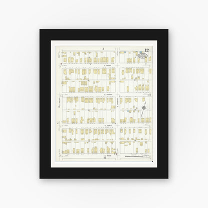 Old map wall art mockup — black gallery frame with white mat — Sanborn Fire Insurance Map from Nanticoke, Luzerne County, Pennsylvania (1912), Sheet #0012