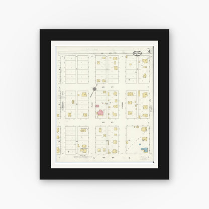 Old map wall art mockup — black gallery frame with white mat — Sanborn Fire Insurance Map from Pecos, Reeves County, Texas (1921), Sheet #0004