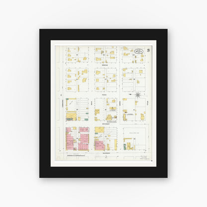 Old map wall art mockup — black gallery frame with white mat — Sanborn Fire Insurance Map from Mexia, Limestone County, Texas (1901), Sheet #0003