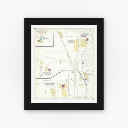 Old map wall art mockup — black gallery frame with white mat — Sanborn Fire Insurance Map from East Jordan, Charlevoix County, Michigan (1912), Sheet #0007