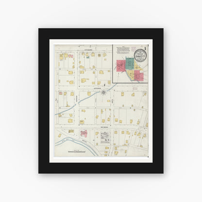Old map wall art mockup — black gallery frame with white mat — Sanborn Fire Insurance Map from Evans City, Butler County, Pennsylvania (1906) - Complete Map Set