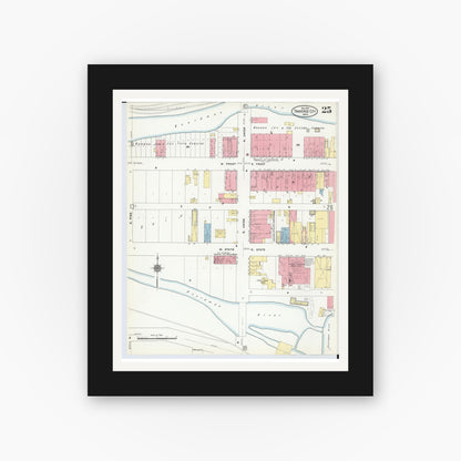 Old map wall art mockup — black gallery frame with white mat — Sanborn Fire Insurance Map from Traverse City, Grand Traverse County, Michigan (1910), Sheet #0025