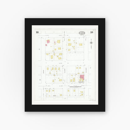 Old map wall art mockup — black gallery frame with white mat — Sanborn Fire Insurance Map from Plainview, Hale County, Texas (1927), Sheet #0010