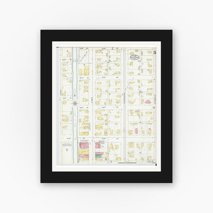 Old map wall art mockup — black gallery frame with white mat — Sanborn Fire Insurance Map from Delphos, Van Wert And Allen Counties, Ohio (1904), Sheet #0003