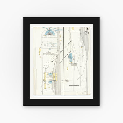 Old map wall art mockup — black gallery frame with white mat — Sanborn Fire Insurance Map from Fort Madison, Lee County, Iowa (1894), Sheet #0021