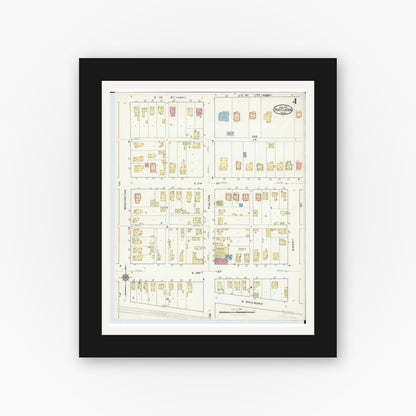 Old map wall art mockup — black gallery frame with white mat — Sanborn Fire Insurance Map from Port Clinton, Ottawa County, Ohio (1916), Sheet #0004