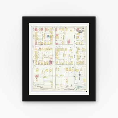 Old map wall art mockup — black gallery frame with white mat — Sanborn Fire Insurance Map from Lebanon, Warren County, Ohio (1917), Sheet #0008