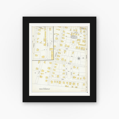 Old map wall art mockup — black gallery frame with white mat — Sanborn Fire Insurance Map from Watertown, Middlesex County, Massachusetts (1904), Sheet #0011