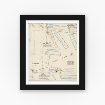Old map wall art mockup — black gallery frame with white mat — Sanborn Fire Insurance Map from Montague, Muskegon County, Michigan (1883), Sheet #0003