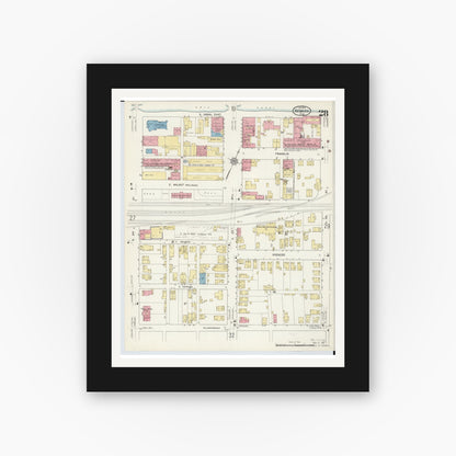 Old map wall art mockup — black gallery frame with white mat — Sanborn Fire Insurance Map from Newark, Licking County, Ohio (1912), Sheet #0028