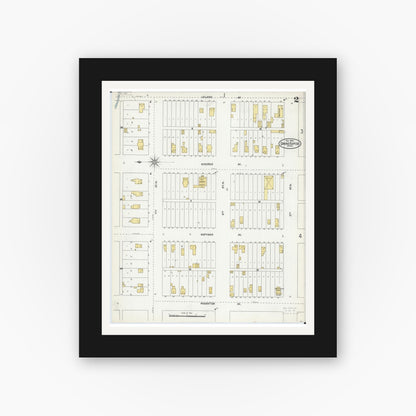 Old map wall art mockup — black gallery frame with white mat — Sanborn Fire Insurance Map from Grand Rapids, Itasca County, Minnesota (1904), Sheet #0002
