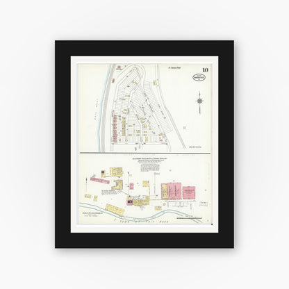 Old map wall art mockup — black gallery frame with white mat — Sanborn Fire Insurance Map from Ambridge, Beaver County, Pennsylvania (1911), Sheet #0010