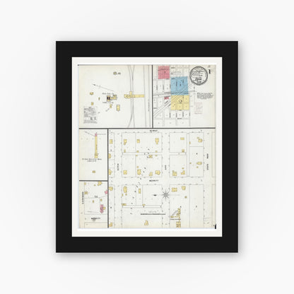 Old map wall art mockup — black gallery frame with white mat — Sanborn Fire Insurance Map from Odin, Marion County, Illinois (1899) - Complete Map Set