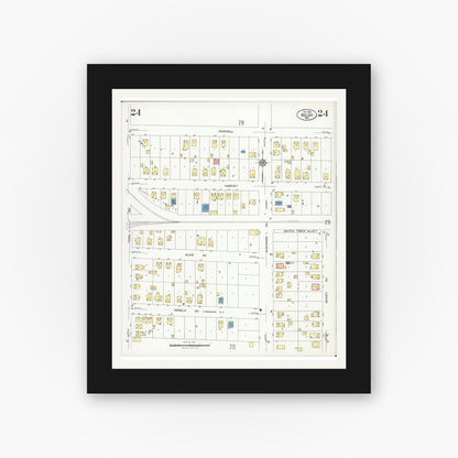 Old map wall art mockup — black gallery frame with white mat — Sanborn Fire Insurance Map from Beloit, Rock County, Wisconsin (1926), Sheet #0024