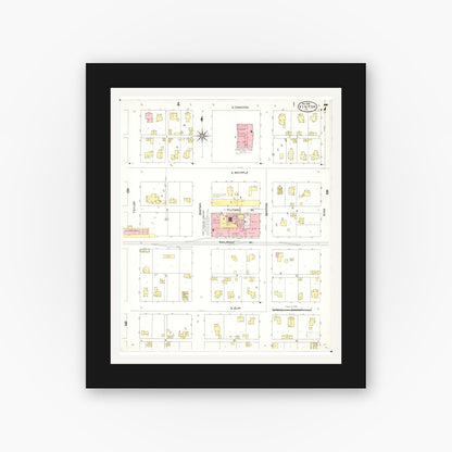Old map wall art mockup — black gallery frame with white mat — Sanborn Fire Insurance Map from Vinton, Benton County, Iowa (1906), Sheet #0007