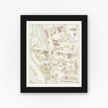 Old map wall art mockup — black gallery frame with white mat — Sanborn Fire Insurance Map from Washington, Washington County, Pennsylvania (1914), Sheet #0002