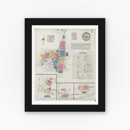 Old map wall art mockup — black gallery frame with white mat — Sanborn Fire Insurance Map from Orrville, Wayne County, Ohio (1920) - Complete Map Set