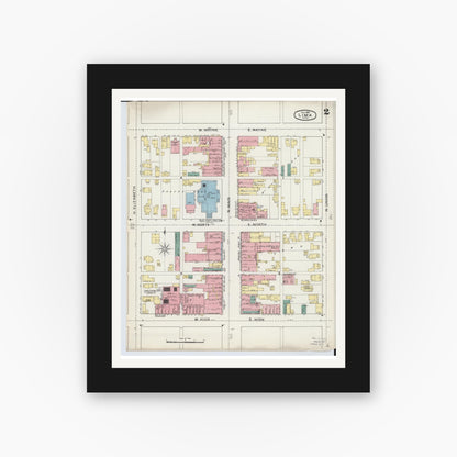Old map wall art mockup — black gallery frame with white mat — Sanborn Fire Insurance Map from Lima, Allen County, Ohio (1893), Sheet #0002
