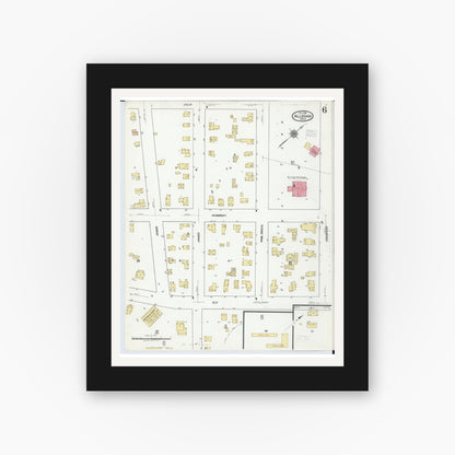Old map wall art mockup — black gallery frame with white mat — Sanborn Fire Insurance Map from Allegan, Allegan County, Michigan (1918), Sheet #0006