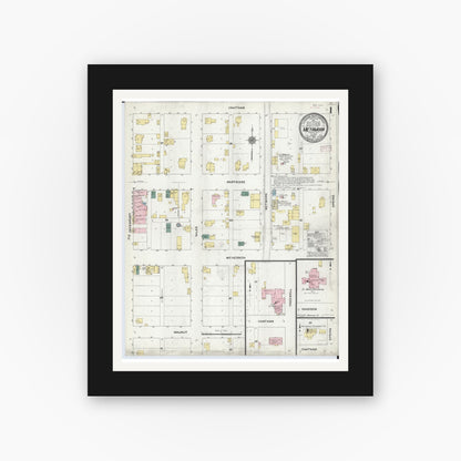 Old map wall art mockup — black gallery frame with white mat — Sanborn Fire Insurance Map from Metamora, Woodford County, Illinois (1910) - Complete Map Set