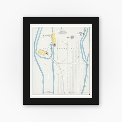 Old map wall art mockup — black gallery frame with white mat — Sanborn Fire Insurance Map from Cloquet, Carlton County, Minnesota (1897), Sheet #0012