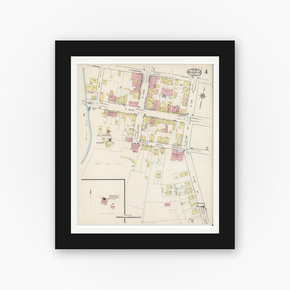 Old map wall art mockup — black gallery frame with white mat — Sanborn Fire Insurance Map from Millville, Cumberland County, New Jersey (1915), Sheet #0004