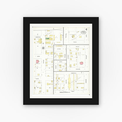 Old map wall art mockup — black gallery frame with white mat — Sanborn Fire Insurance Map from Stuart, Guthrie and Adair Counties, Iowa (1901), Sheet #0004