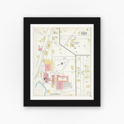 Old map wall art mockup — black gallery frame with white mat — Sanborn Fire Insurance Map from Madison, Madison County, Florida (1917), Sheet #0007