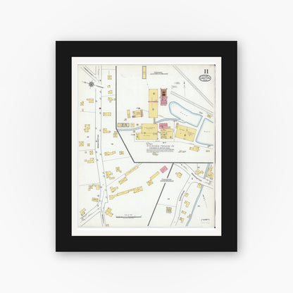 Old map wall art mockup — black gallery frame with white mat — Sanborn Fire Insurance Map from Canton, Norfolk County, Massachusetts (1919), Sheet #0011