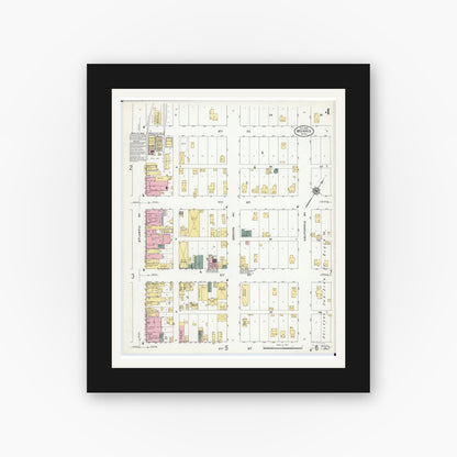 Old map wall art mockup — black gallery frame with white mat — Sanborn Fire Insurance Map from Morris, Stevens County, Minnesota (1909), Sheet #0004