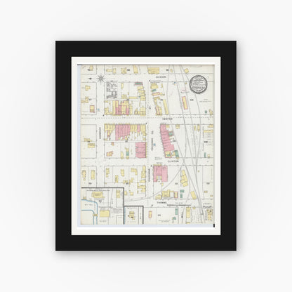 Old map wall art mockup — black gallery frame with white mat — Sanborn Fire Insurance Map from Brodhead, Green County, Wisconsin (1893), Sheet #0001