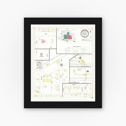 Old map wall art mockup — black gallery frame with white mat — Sanborn Fire Insurance Map from Seymour, Wayne County, Iowa (1907), Sheet #0001