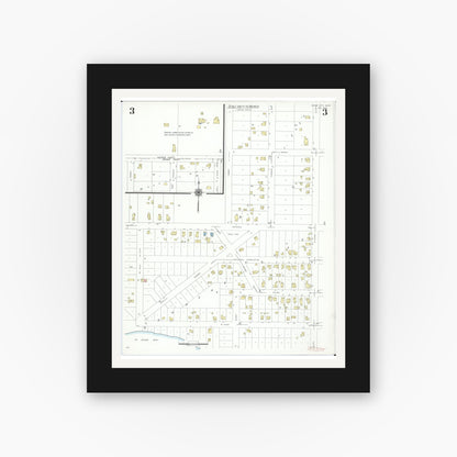 Old map wall art mockup — black gallery frame with white mat — Sanborn Fire Insurance Map from Union City, Branch And Calhoun Counties, Michigan (1940), Sheet #0003