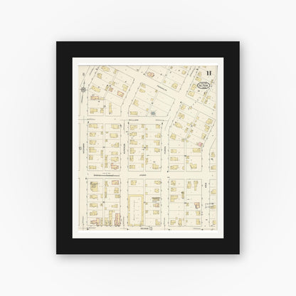 Old map wall art mockup — black gallery frame with white mat — Sanborn Fire Insurance Map from De Pere, Brown County, Wisconsin (1914), Sheet #0011