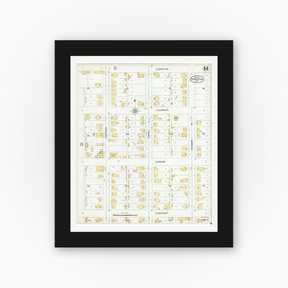 Old map wall art mockup — black gallery frame with white mat — Sanborn Fire Insurance Map from Princeton, Gibson County, Indiana (1900), Sheet #0014