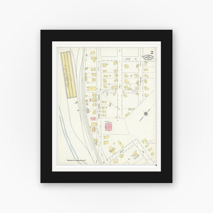 Old map wall art mockup — black gallery frame with white mat — Sanborn Fire Insurance Map from Sheffield, Warren County, Pennsylvania (1910), Sheet #0002
