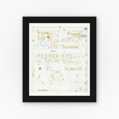 Old map wall art mockup — black gallery frame with white mat — Sanborn Fire Insurance Map from Marinette, Marinette County, Wisconsin (1901), Sheet #0030
