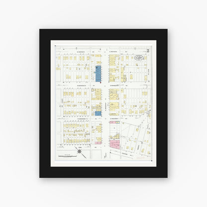 Old map wall art mockup — black gallery frame with white mat — Sanborn Fire Insurance Map from Gilbert, Saint Louis County, Minnesota (1921), Sheet #0002