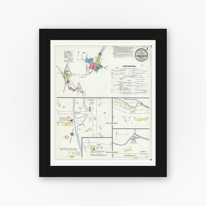 Old map wall art mockup — black gallery frame with white mat — Sanborn Fire Insurance Map from Ashburnham, Worcester County, Massachusetts (1909) - Complete Map Set