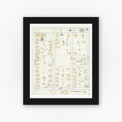 Old map wall art mockup — black gallery frame with white mat — Sanborn Fire Insurance Map from Denton, Denton County, Texas (1921), Sheet #0006