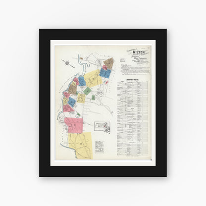 Old map wall art mockup — black gallery frame with white mat — Sanborn Fire Insurance Map from Milton, Norfolk County, Massachusetts (1917) - Complete Map Set