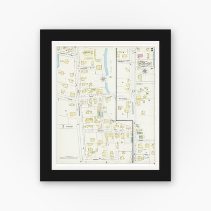 Old map wall art mockup — black gallery frame with white mat — Sanborn Fire Insurance Map from Arlington, Middlesex County, Massachusetts (1897), Sheet #0002