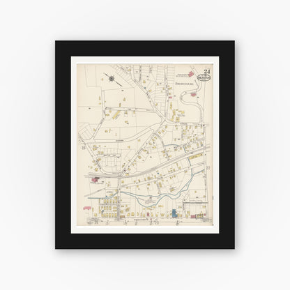 Old map wall art mockup — black gallery frame with white mat — Sanborn Fire Insurance Map from Arlington, Middlesex County, Massachusetts (1922), Sheet #0024