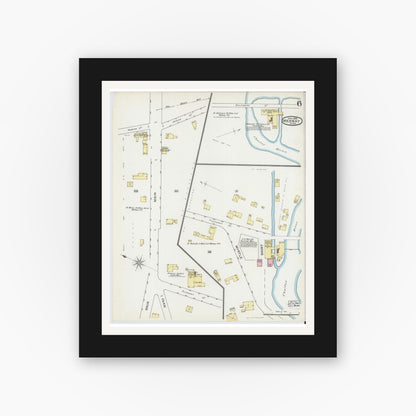 Old map wall art mockup — black gallery frame with white mat — Sanborn Fire Insurance Map from Medway, Norfolk County, Massachusetts (1892), Sheet #0006